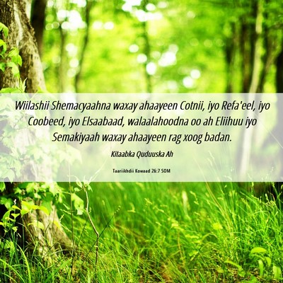 Picture 06 - Taariikhdii Kowaad 26:7 SOM - Wiilashii Shemacyaahna waxay ahaayeen Cotnii, iyo - Bible Verse Picture