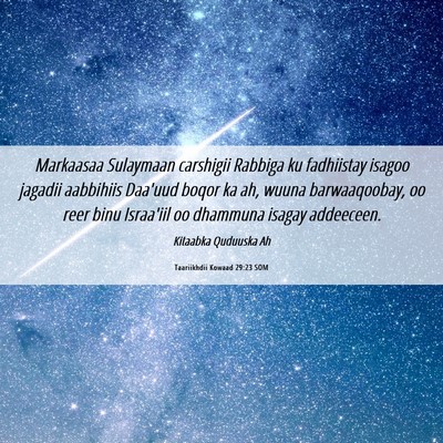 Picture 06 - Taariikhdii Kowaad 29:23 SOM - Markaasaa Sulaymaan carshigii Rabbiga ku - Bible Verse Picture
