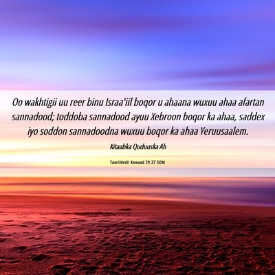 Picture 06 - Taariikhdii Kowaad 29:27 SOM - Oo wakhtigii uu reer binu Israa'iil boqor u - Bible Verse Picture