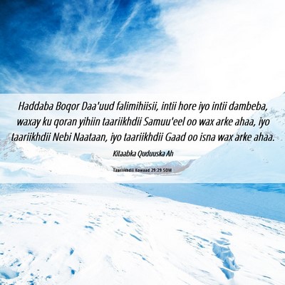 Picture 06 - Taariikhdii Kowaad 29:29 SOM - Haddaba Boqor Daa'uud falimihiisii, intii hore - Bible Verse Picture