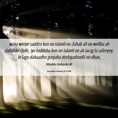 Picture 06 - Taariikhdii Kowaad 29:4 SOM - waxa weeye saddex kun oo talanti oo dahab ah oo - Bible Verse Picture