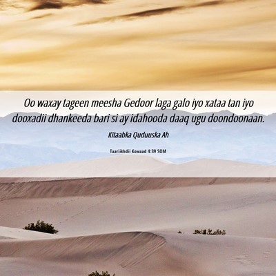 Picture 06 - Taariikhdii Kowaad 4:39 SOM - Oo waxay tageen meesha Gedoor laga galo iyo xataa - Bible Verse Picture
