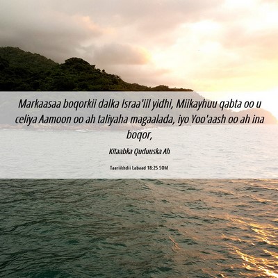 Picture 06 - Taariikhdii Labaad 18:25 SOM - Markaasaa boqorkii dalka Israa'iil yidhi, - Bible Verse Picture