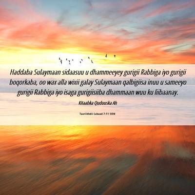 Picture 06 - Taariikhdii Labaad 7:11 SOM - Haddaba Sulaymaan sidaasuu u dhammeeyey gurigii - Bible Verse Picture