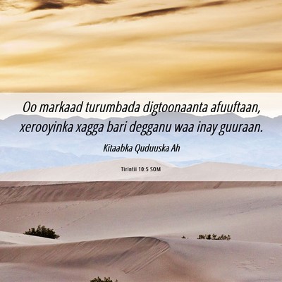 Picture 06 - Tirintii 10:5 SOM - Oo markaad turumbada digtoonaanta afuuftaan, - Bible Verse Picture