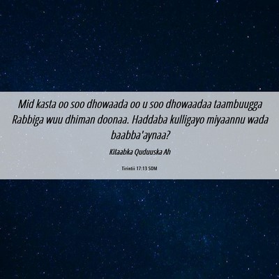 Picture 06 - Tirintii 17:13 SOM - Mid kasta oo soo dhowaada oo u soo dhowaadaa - Bible Verse Picture