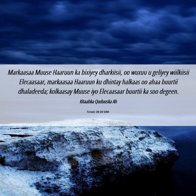 Picture 06 - Tirintii 20:28 SOM - Markaasaa Muuse Haaruun ka bixiyey dharkiisii, oo - Bible Verse Picture