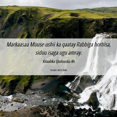 Picture 06 - Tirintii 20:9 SOM - Markaasaa Muuse ushii ka qaatay Rabbiga hortiisa, - Bible Verse Picture