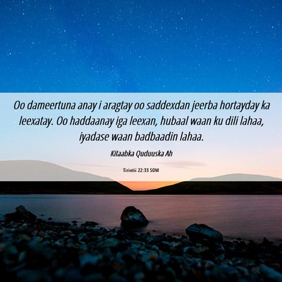 Picture 06 - Tirintii 22:33 SOM - Oo dameertuna anay i aragtay oo saddexdan jeerba - Bible Verse Picture