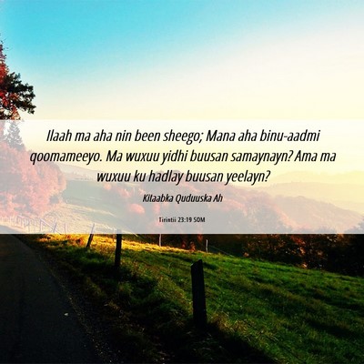 Picture 06 - Tirintii 23:19 SOM - Ilaah ma aha nin been sheego; Mana aha binu-aadmi - Bible Verse Picture