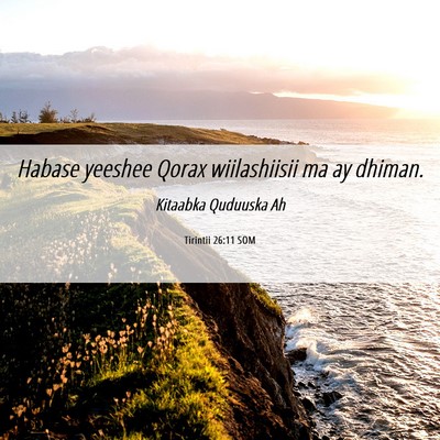 Picture 06 - Tirintii 26:11 SOM - Habase yeeshee Qorax wiilashiisii ma ay - Bible Verse Picture