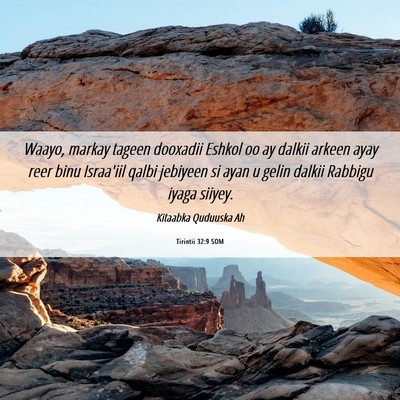 Picture 06 - Tirintii 32:9 SOM - Waayo, markay tageen dooxadii Eshkol oo ay dalkii - Bible Verse Picture