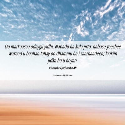 Picture 06 - Xaakinnada 19:20 SOM - Oo markaasaa odaygii yidhi, Nabadu ha kula jirto; - Bible Verse Picture
