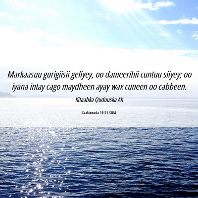 Picture 06 - Xaakinnada 19:21 SOM - Markaasuu gurigiisii geliyey, oo dameerihii - Bible Verse Picture