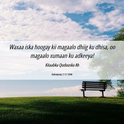 Picture 06 - Xabaquuq 2:12 SOM - Waxaa iska hoogay kii magaalo dhiig ku dhisa, oo - Bible Verse Picture