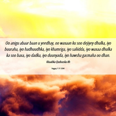 Picture 06 - Xaggay 1:11 SOM - Oo anigu abaar baan u yeedhay, oo waxaan ku soo - Bible Verse Picture