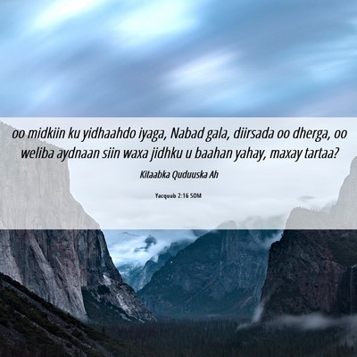 Picture 06 - Yacquub 2:16 SOM - oo midkiin ku yidhaahdo iyaga, Nabad gala, - Bible Verse Picture