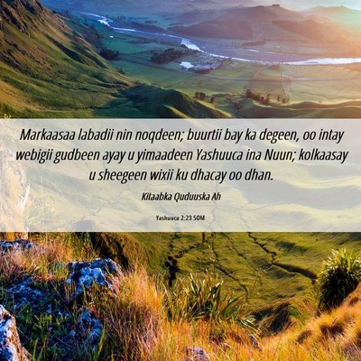 Picture 06 - Yashuuca 2:23 SOM - Markaasaa labadii nin noqdeen; buurtii bay ka - Bible Verse Picture