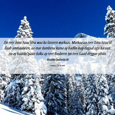 Picture 06 - Yashuuca 22:33 SOM - Oo reer binu Israa'iilna waa ku farxeen warkaas. - Bible Verse Picture