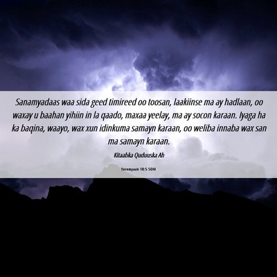 Picture 06 - Yeremyaah 10:5 SOM - Sanamyadaas waa sida geed timireed oo toosan, - Bible Verse Picture