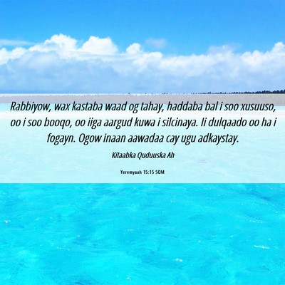 Picture 06 - Yeremyaah 15:15 SOM - Rabbiyow, wax kastaba waad og tahay, haddaba bal - Bible Verse Picture