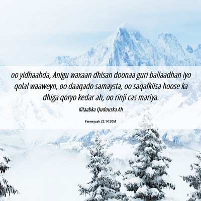 Picture 06 - Yeremyaah 22:14 SOM - oo yidhaahda, Anigu waxaan dhisan doonaa guri - Bible Verse Picture
