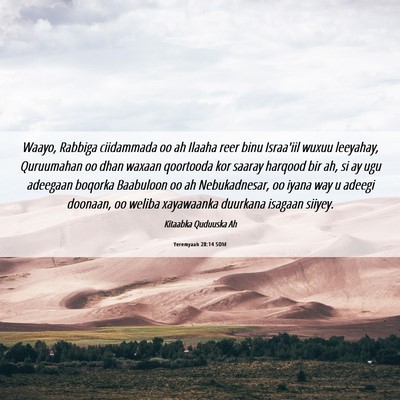 Picture 06 - Yeremyaah 28:14 SOM - Waayo, Rabbiga ciidammada oo ah Ilaaha reer binu - Bible Verse Picture