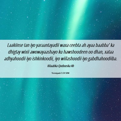 Picture 06 - Yeremyaah 3:24 SOM - Laakiinse tan iyo yaraantayadii waxa ceebta ah - Bible Verse Picture