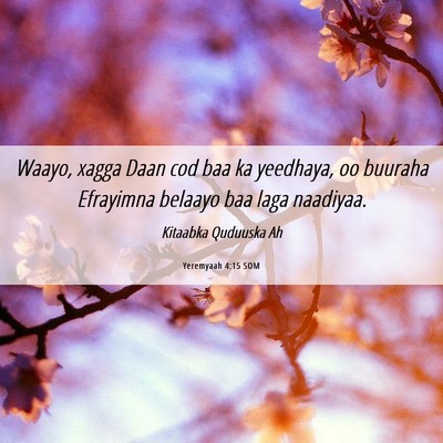 Picture 06 - Yeremyaah 4:15 SOM - Waayo, xagga Daan cod baa ka yeedhaya, oo buuraha - Bible Verse Picture