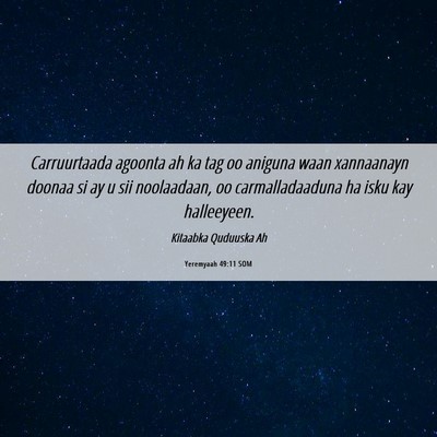 Picture 06 - Yeremyaah 49:11 SOM - Carruurtaada agoonta ah ka tag oo aniguna waan - Bible Verse Picture