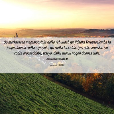 Picture 06 - Yeremyaah 7:34 SOM - Oo markaasaan magaalooyinka dalka Yahuudah iyo - Bible Verse Picture