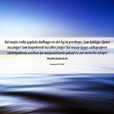 Picture 06 - Yeremyaah 8:19 SOM - Bal maqla codka qaylada dadkayga oo dal fog ka - Bible Verse Picture