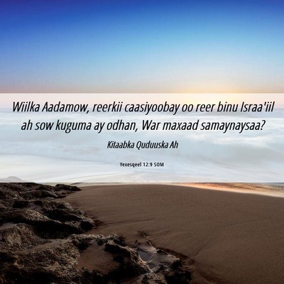Picture 06 - Yexesqeel 12:9 SOM - Wiilka Aadamow, reerkii caasiyoobay oo reer binu - Bible Verse Picture