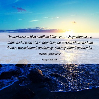 Picture 06 - Yexesqeel 36:25 SOM - Oo markaasaan biyo nadiif ah idinku kor rushayn - Bible Verse Picture
