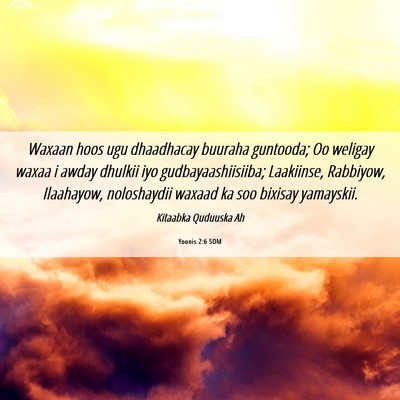 Picture 06 - Yoonis 2:6 SOM - Waxaan hoos ugu dhaadhacay buuraha guntooda; Oo - Bible Verse Picture