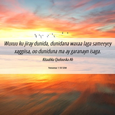 Picture 06 - Yooxanaa 1:10 SOM - Wuxuu ku jiray dunida, dunidana waxaa laga - Bible Verse Picture