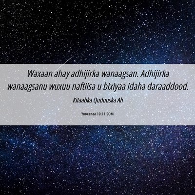 Picture 06 - Yooxanaa 10:11 SOM - Waxaan ahay adhijirka wanaagsan. Adhijirka - Bible Verse Picture