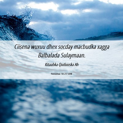 Picture 06 - Yooxanaa 10:23 SOM - Ciisena wuxuu dhex socday macbudka xagga - Bible Verse Picture