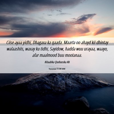 Picture 06 - Yooxanaa 11:39 SOM - Ciise ayaa yidhi, Dhagaxa ka qaada. Maarta oo - Bible Verse Picture