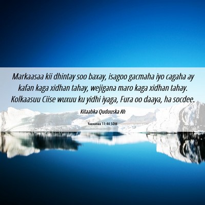 Picture 06 - Yooxanaa 11:44 SOM - Markaasaa kii dhintay soo baxay, isagoo gacmaha - Bible Verse Picture