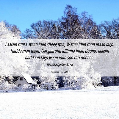 Picture 06 - Yooxanaa 16:7 SOM - Laakiin runta ayaan idiin sheegayaa, Waxaa idiin - Bible Verse Picture