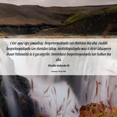 Picture 06 - Yooxanaa 18:36 SOM - Ciise ayaa ugu jawaabay, Boqortooyadaydu tan - Bible Verse Picture