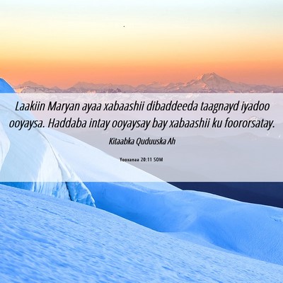 Picture 06 - Yooxanaa 20:11 SOM - Laakiin Maryan ayaa xabaashii dibaddeeda taagnayd - Bible Verse Picture