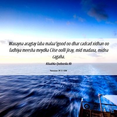 Picture 06 - Yooxanaa 20:12 SOM - Waxayna aragtay laba malaa'igood oo dhar cadcad - Bible Verse Picture
