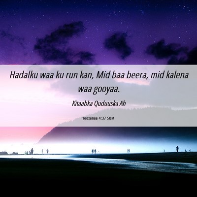 Picture 06 - Yooxanaa 4:37 SOM - Hadalku waa ku run kan, Mid baa beera, mid kalena - Bible Verse Picture