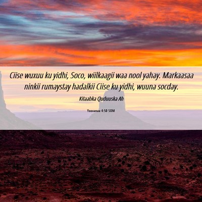 Picture 06 - Yooxanaa 4:50 SOM - Ciise wuxuu ku yidhi, Soco, wiilkaagii waa nool - Bible Verse Picture