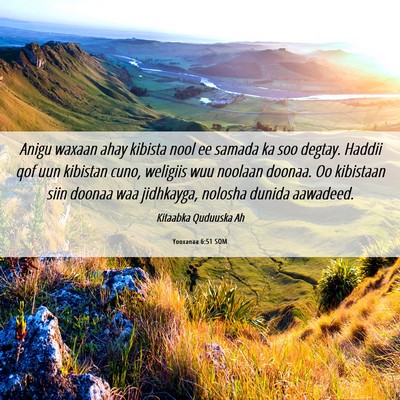 Picture 06 - Yooxanaa 6:51 SOM - Anigu waxaan ahay kibista nool ee samada ka soo - Bible Verse Picture