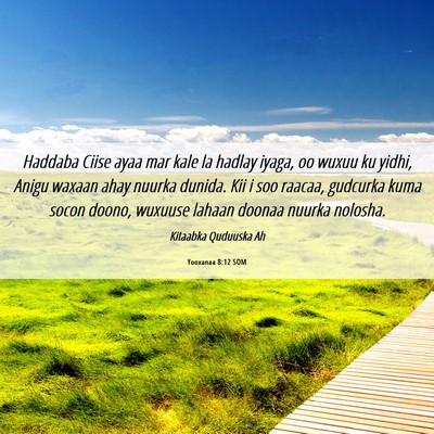Picture 06 - Yooxanaa 8:12 SOM - Haddaba Ciise ayaa mar kale la hadlay iyaga, oo - Bible Verse Picture