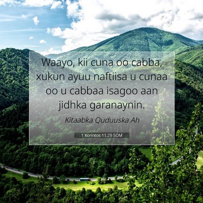 Picture 07 - 1 Korintos 11:29 SOM - Waayo, kii cuna oo cabba, xukun ayuu naftiisa u - Bible Verse Picture