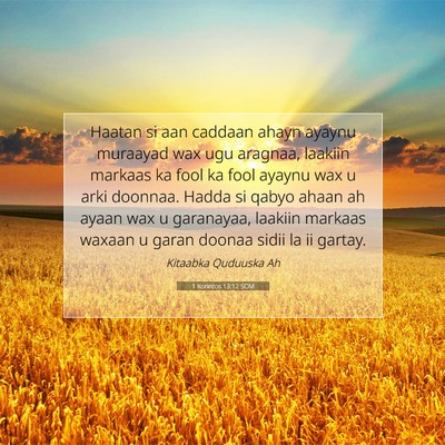 Picture 07 - 1 Korintos 13:12 SOM - Haatan si aan caddaan ahayn ayaynu muraayad wax - Bible Verse Picture